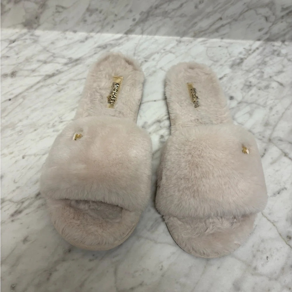 Michael Kors Faux-Fur Slide Slippers in Blush